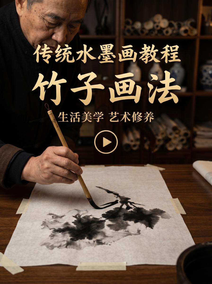 17C 水墨画视频教程：竹子画法入门与笔墨技法 - www.exwkdre.cn